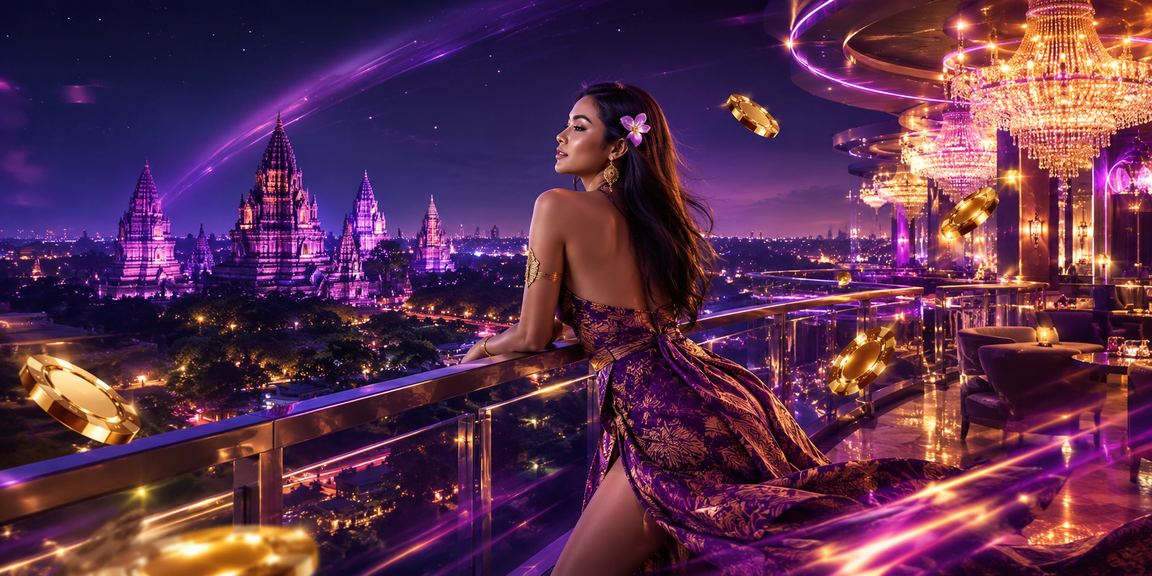 Layar neon berwarna cerah menampilkan tampilan VIP dan bonus dari aplikasi mobile kasino malam hari